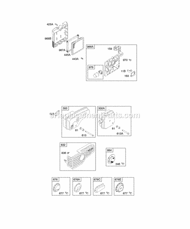 Air Cleaner Muffler Diagram and Parts List for 12G802-1958-B1  Briggs and Stratton Engine